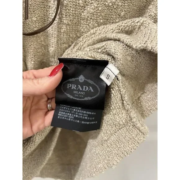 PRADA Boucle Drawstring Mini Dress NWT Small Oatmeal Brown Authentic New - Picture 10 of 16